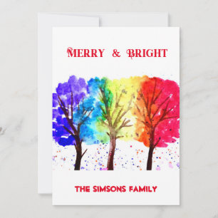 Watercolor Merry and Bright Christmas Tree  Holiday Card