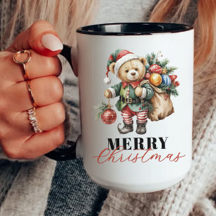 Watercolor Merry Christmas Bear Mug for Her or Him