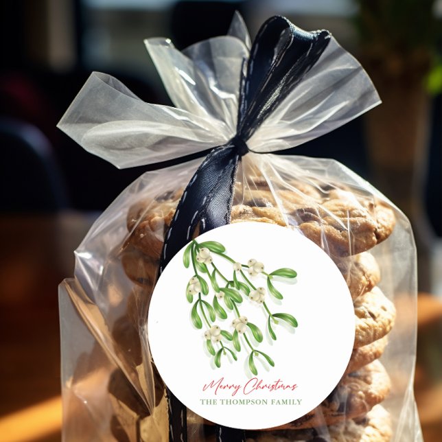 Watercolor Merry Christmas Berry Branches  Classic Round Sticker (Creator Uploaded)