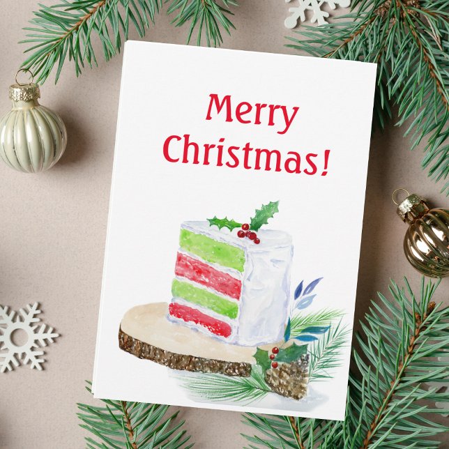 Watercolor Merry Christmas Cake Card (A festive Christmas cake as your holiday card!  )
