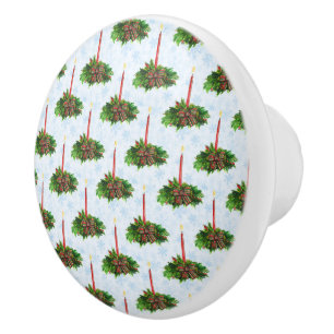 Watercolor Merry Christmas Candle Ceramic Knob