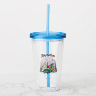 Watercolor Merry Christmas, Car Of Gifts Acrylic Tumbler