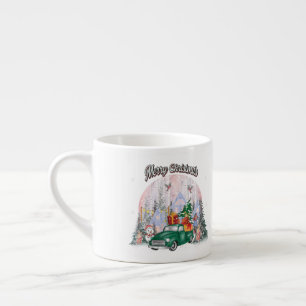 Watercolor Merry Christmas, Car Of Gifts Espresso Cup
