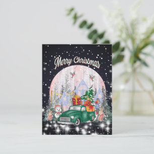 Watercolor Merry Christmas, Car Of Gifts Holiday Card