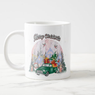 Watercolor Merry Christmas, Car Of Gifts Large Coffee Mug