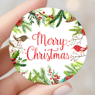 Watercolor Merry Christmas Classic Round Sticker