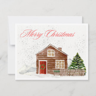 Watercolor Merry Christmas Cosy Home Holiday Card