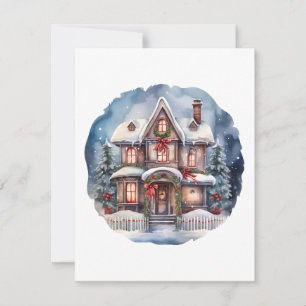 Watercolor Merry Christmas Cosy House Holiday Card