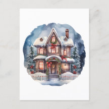 Watercolor Merry Christmas Cosy House