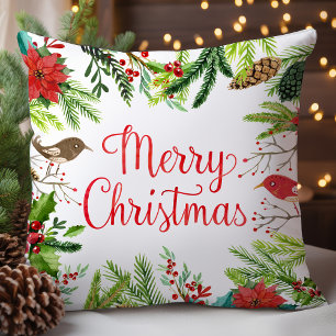 Watercolor Merry Christmas Cushion