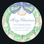 Watercolor Merry Christmas Garland Vintage  Classic Round Sticker<br><div class="desc">Watercolor Merry Christmas Garland Vintage Square Sticker.
This beautiful Christmas Sticker features watercolor Christmas garland with white bows and Bedford stockings. It is perfect if you are looking for classic,  southern,  grandmillenial Christmas stickers.
Message me for any need adjustments or matching items :)</div>