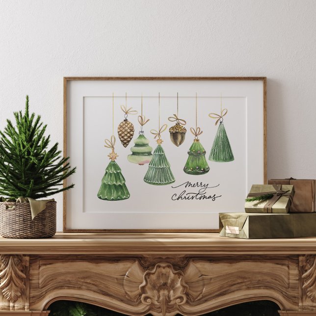 Watercolor Merry Christmas Green Ornament  Poster (Creator Uploaded)