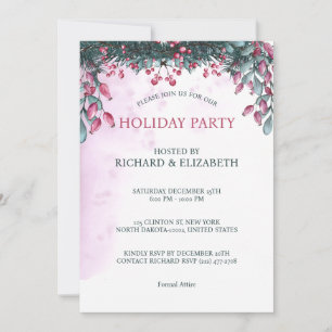 Watercolor Merry  Christmas Party Holly Festive Invitation