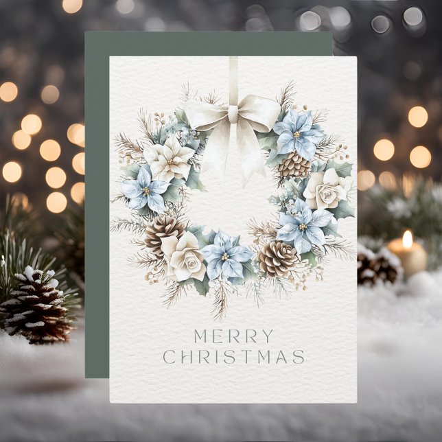 Watercolor Merry Christmas Pinecone Wreath  Holiday Card (Creator Uploaded)