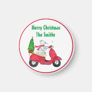 Watercolor Merry Christmas Polar Bear Name Magnet