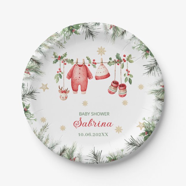  Watercolor Merry Christmas Santa Christmas baby s Paper Plate (Front)