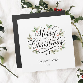 Watercolor Merry Christmas Script Botanical