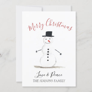 Watercolor Merry Christmas Snowman  Holiday Card