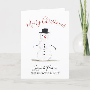 Watercolor Merry Christmas Snowman  Holiday Card