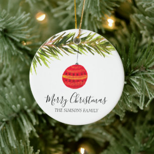 Watercolor Merry Christmas Tree Merry and bright Ceramic Ornament