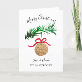 Watercolor Merry Christmas Tree Merry and bright Holiday Card