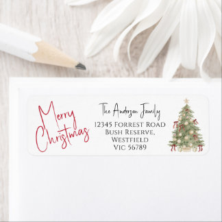 Watercolor Merry Christmas Tree Return Address Label