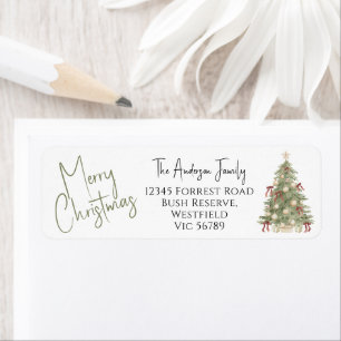 Watercolor Merry Christmas Tree Return Address Label