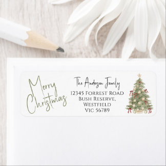 Watercolor Merry Christmas Tree Return Address Label