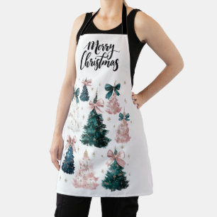 Watercolor Merry Christmas Trees   Holiday Apron