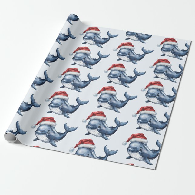 Watercolor Merry Christmas Whale Drawing  Wrapping Paper (Unrolled)