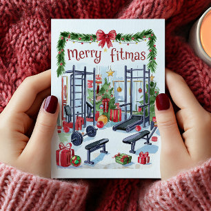 Watercolor Merry Fitmas Fitness Christmas Card