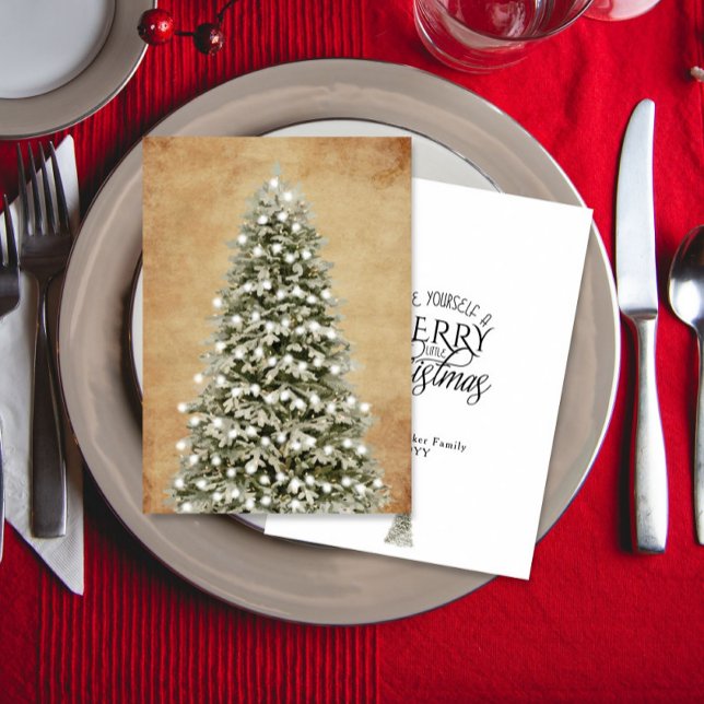 Watercolor Merry Little Christmas Tree Parchment Holiday Card (Creator Uploaded)