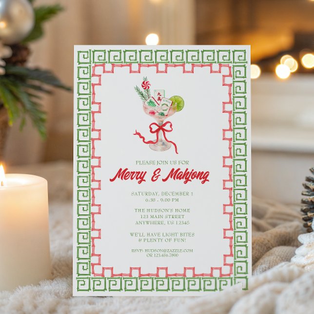 Watercolor Merry Mahjong Christmas Cocktail  Party Invitation (Creator Uploaded)