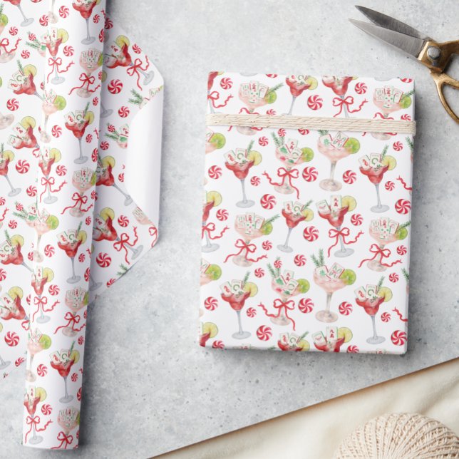 Watercolor Merry Mahjong Christmas Cocktail Party Wrapping Paper (Creator Uploaded)