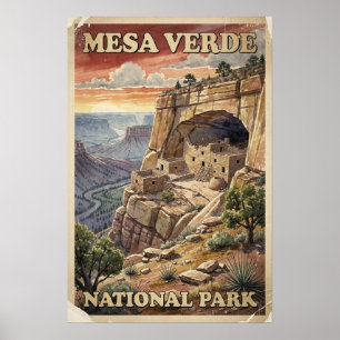 Watercolor Mesa Verde National Park Retro Poster
