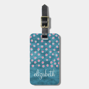 Watercolor Messy Polka Dots - blue and pink Luggage Tag