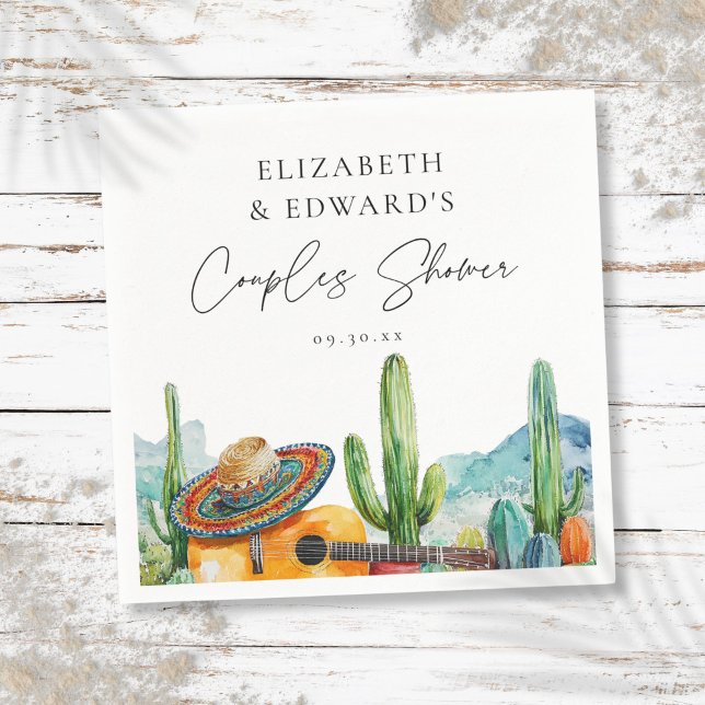 Watercolor Mexican Cactus Fiesta Couples Shower Napkin (Watercolor Mexican Cactus Fiesta Couples Shower Napkins)