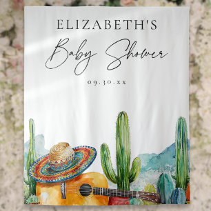 Watercolor Mexican Fiesta Baby Shower Backdrop Tapestry