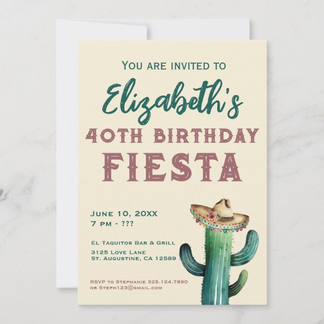 Watercolor Mexican Fiesta Birthday Invitation (Front)