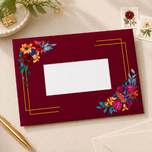 Watercolor Mexican Fiesta Floral Burgundy Wedding Envelope