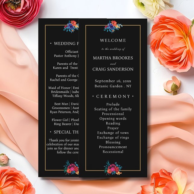 Watercolor Mexican Fiesta Flower Black Wedding Program (Creator Uploaded)