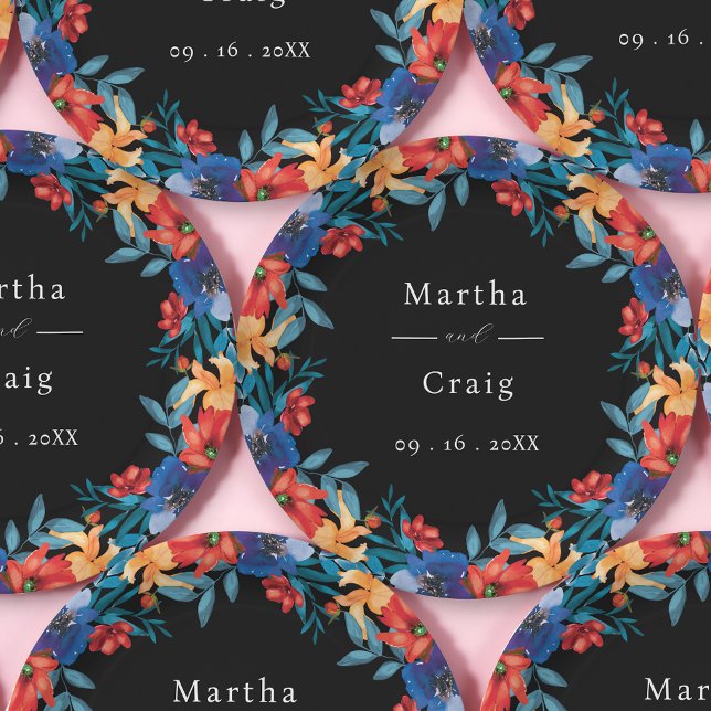 Watercolor Mexican Fiesta Flower Wedding Black Paper Plate (Creator Uploaded)