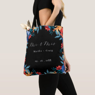 Watercolor Mexican Fiesta Flower Wedding Black Tote Bag