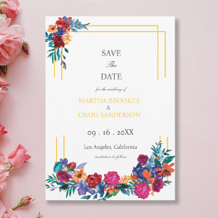 Watercolor Mexican Fiesta Flower Wedding Save the Invitation