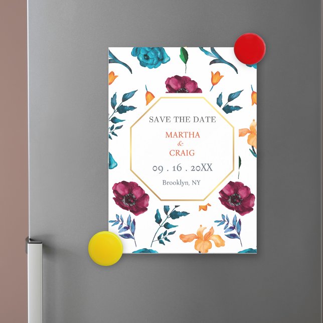 Watercolor Mexican Fiesta Flower Wedding Save the Magnetic Invitation (Creator Uploaded)