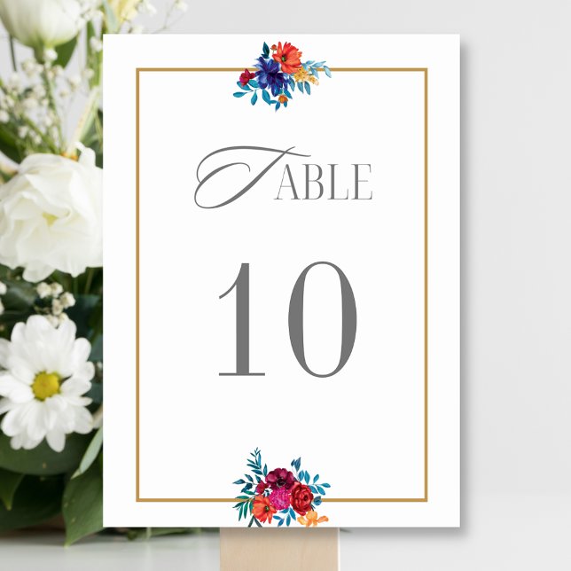 Watercolor Mexican Fiesta Flower Wedding Table Number (Creator Uploaded)