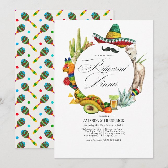 Watercolor Mexican Fiesta Rehearsal Dinner Invitation (Front/Back)