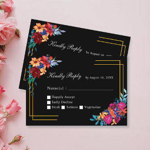 Watercolor Mexican Fiesta Wedding Black RSVP Card