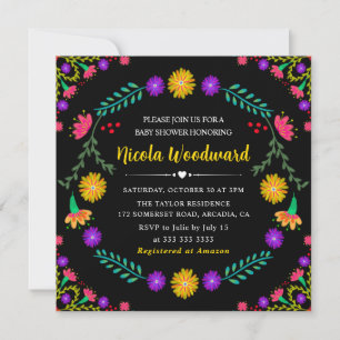 Watercolor Mexican flowers Fiesta Baby Shower Invitation