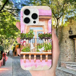 Watercolor Mexican Old Town Balcony iPhone 16 Pro Case